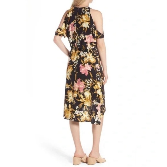 Leith Floral Cold Shoulder Midi Dress in pink floral size large - Picture 5 of 10